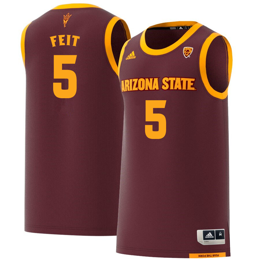 Men #5 Kyle Feit Arizona State Sun Devils College Basketball Jerseys Sale-Maroon